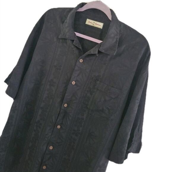 Tommy Bahama 100% Silk Button Down Shirt Men's L Black Floral Hawaiian Resort - Picture 2 of 8
